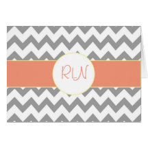 Gray and Salmon Chevron Striped Monogram Cards