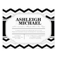Gray & Black White Chevron Wedding Reception ONLY Invite