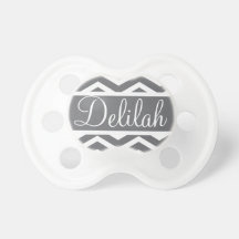 Gray Chevron Custom Name Baby Pacifier