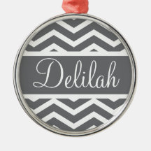 Gray Chevron Custom Name Christmas Tree Ornament