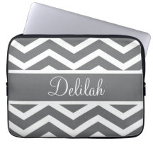 Gray Chevron Custom Name Computer Sleeve
