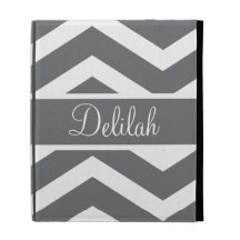 Gray Chevron Custom Name iPad Folio Cases
