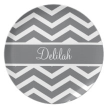Gray Chevron Custom Name Party Plates
