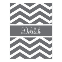 Gray Chevron Custom Name Post Cards