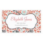 Gray Mint & Coral Retro Floral Damask Business Card Template