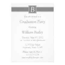 Gray Monogrammed Graduation Invitations
