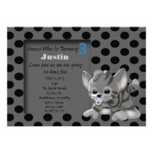Gray Stripe Kitten 3rd Birthday Invitation