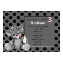 Gray Stripe Kitten 3rd Birthday Invitation