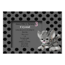 Gray Stripe Kitten 3rd Birthday Invitation