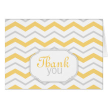 Gray & Yellow Chevron Modern Thank You Cards