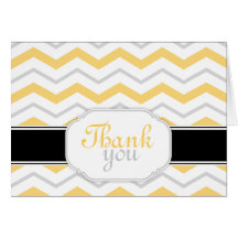 Gray & Yellow Chevron Trendy Thank You Cards