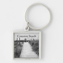 Grayton Beach Florida Keychain Black & White