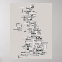 Great Britain UK City Text Map Print