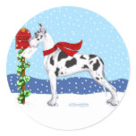 Great Dane Christmas Mail Harlequin Round Stickers