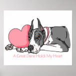 Great Dane Holds Heart Mantle Poster