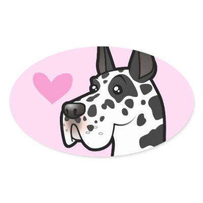 Great Dane Love (cropped) Oval Sticker by CartoonizeMyPet