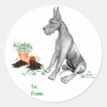 Great Dane Naughty Pup Black Round Sticker