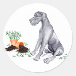 Great Dane Naughty Pup Blue UC Round Sticker