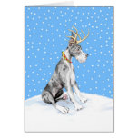 Great Dane Reindeer Christmas Merle Greeting Card