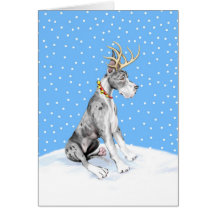 Great Dane Reindeer Christmas Merle Greeting Card