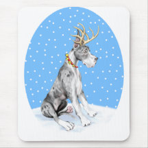 Great Dane Reindeer Christmas Merle Mouse Pad