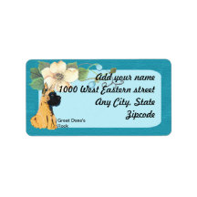 Great Dane - Turquoise Floral Design Custom Address Labels
