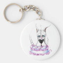 Great Dane White Birthday Cake Key Chain