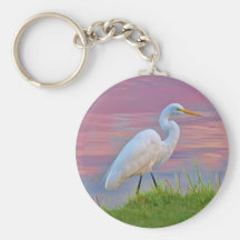 Great Egret Strolling at Sunrise Keychain