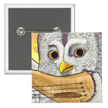 Great Grey Owl Hornlute Button