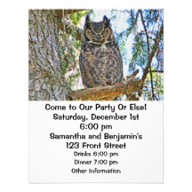 Great Horned Owl Staring Personalized Invites
