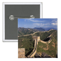 Great Wall winding through the mountain, Pinback Button