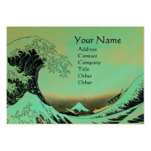 GREAT WAVE MONOGRAM Blue Green,Teal  Gold Metallic Business Card