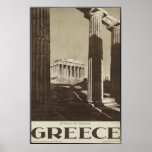 Greece Athens Vintage Travel Poster Ad Retro