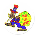 Greedy Uncle Sam And Your Tax Money Round Sticker