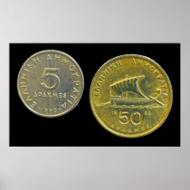Greek Drachma Coins Poster