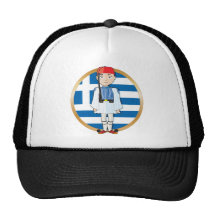 Greek Evzone with Flag Mesh Hat