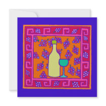 Greek Key Pattern & Grapes & Wine Party Invitation