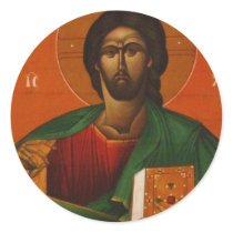 GREEK ORTHODOX ICON JESUS CHRIST ROUND STICKERS
