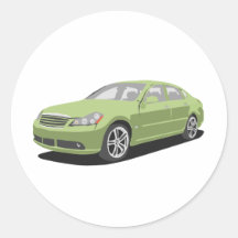 green 4 door sedan round stickers