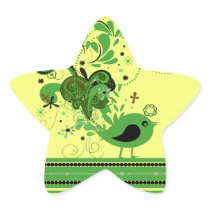 Green Abstract Bird on Yellow Star Stickers