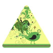 Green Abstract Bird on Yellow Triangle Stickers