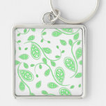 Green Abstract Vine Pattern on White Key Chain