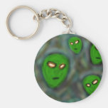 green aliens with glowing eyes murky background key chains