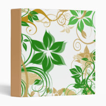 Green and Beige Brushed Flowers 2 3 Ring Binders