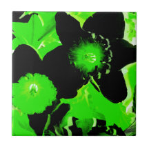 Green and Black Daffodils Ceramic Tile