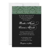 Green and Black White Damask Wedding Invitation