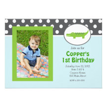Green and blue Alligator Birthday Invitation