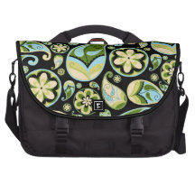 Green and Blue Retro Paisley Laptop Messenger Bag