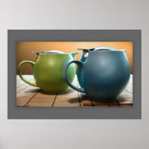 Green and Blue Teapots in Repose Posters