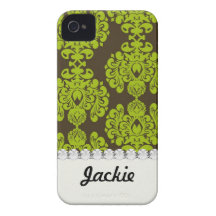 green and brown damask Case-Mate iPhone 4 cases